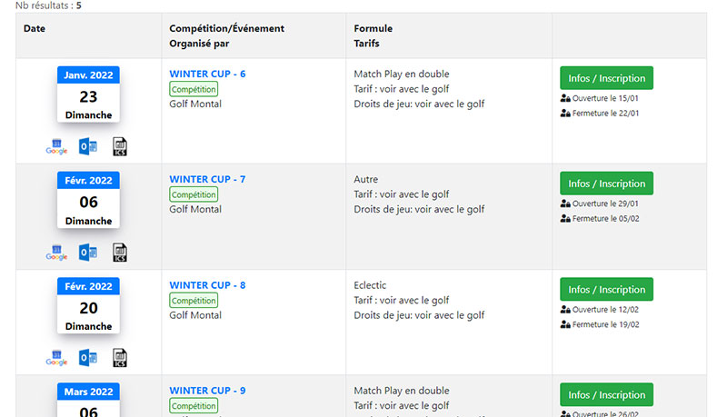 Grer les comptitions sur Tee1golf.com